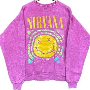 NIRVANA Women’s Pink Mineral Washed Crewneck Sweatshirt Size L